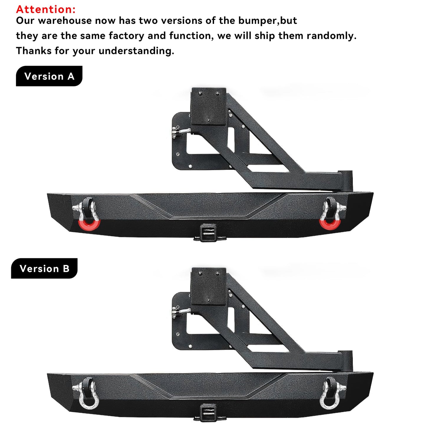 LEDKINGDOMUS Rear Bumper with Tire Carrier and 2" Hitch Receiver Compatible with 07-18 Wrangler JK JKU Rubicon Sahara Sports Model Offroad Rock Crawler Bumper Textured Black