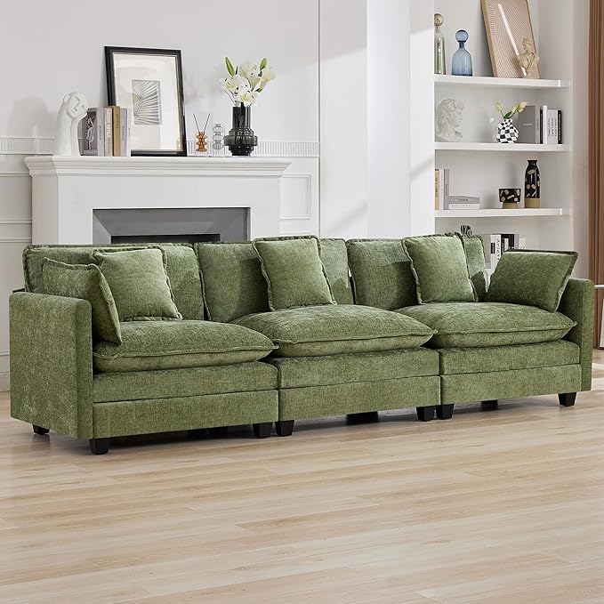 111'' Sectional Cloud Deep Seat Couch, Modern Comfy Chenille Modular Sectional