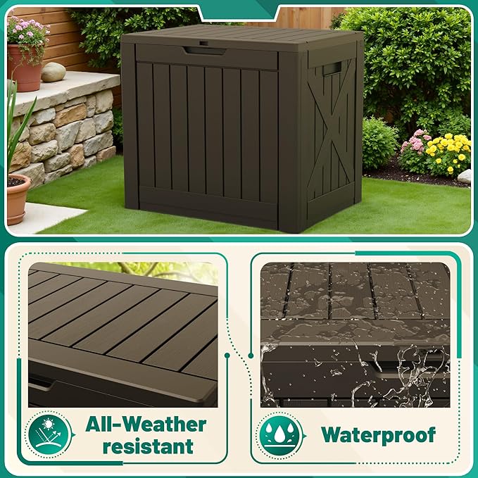 Devoko 40 Gallon Deck Box Outdoor Storage Box Waterproof for Patio, Large Outdoor Storage Bench Lockable for Outside (Deep Brown, 40 Gallon)