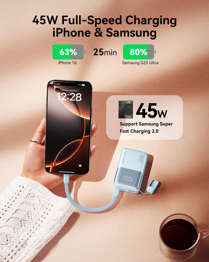 INIU Pocket Size Portable Charger, Ultra Small 10000mAh 45W PD Power Bank, USB C in&Out Fast Charging Battery Pack, Travel Essentials Powerbank for iPhone 17 16 15 14 Pro Air, Xiaomi, Samsung S24 etc