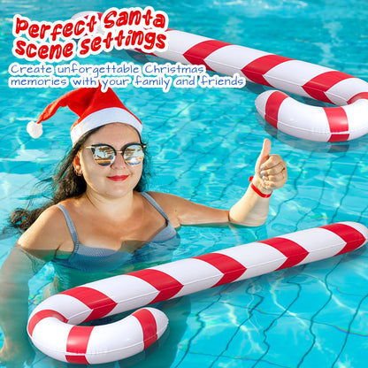 Leyndo 2 Pcs 5.5 ft Christmas in July Candy Cane Summer Christmas Candy Cane Inflatable Pool Noodles Jumbo Floats Swim Floating Noodles for Indoor Outdoor Swimming Pool (Red and White)