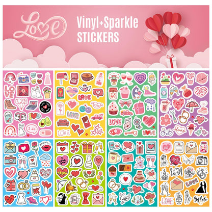PartyGarden Wedding Love Stickers - 8 Sheets 160 Pcs for Kids Valentine's Day Anniversaries Bridal Shower Classroom Gift Exchange Scrapbook Bottle