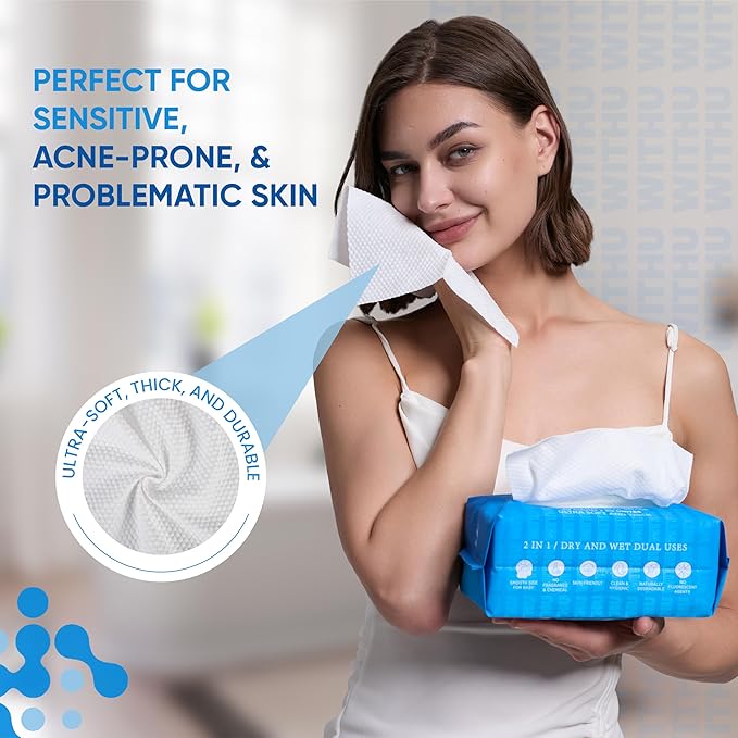 WITHU Disposable Face Towels – Ultra-Soft Biodegradable Face Cleansing Wipe