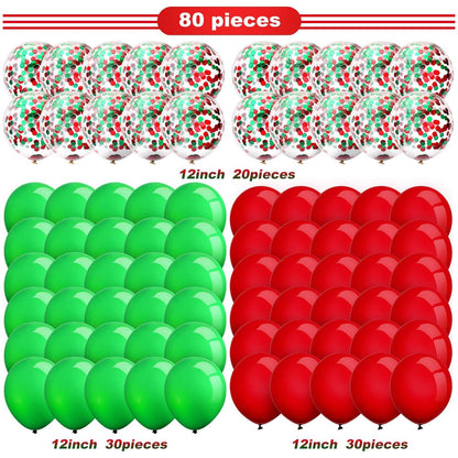 80 Piece 12 Inch Confetti Latex Balloons Event Party Supplies St Patrick's Day 4th July Labor Day Mardi Gras Wedding Birthday Baby Shower Balloons (Christmas Red, Christmas Green)