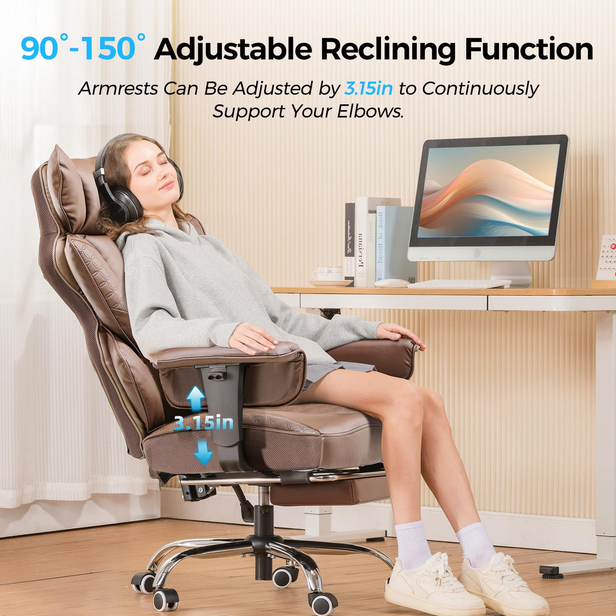 GTPLAYER Big and Tall Gaming Chair 400lbs Heavy Duty Office Chair with Foot Rest & Ergonomic Pocket Spring Lumbar Support, High Back 3D Saddle Shaped Cushion for Back Pain Relief, Brown