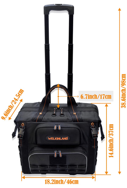 WELKINLAND 46Pockets-26" Rolling tool bag, Tools bag with wheels, Rolling tote bag, Tool tote, HVAC tools bags, Electrician tool bag, Tool bag organizer, Tool bags for men