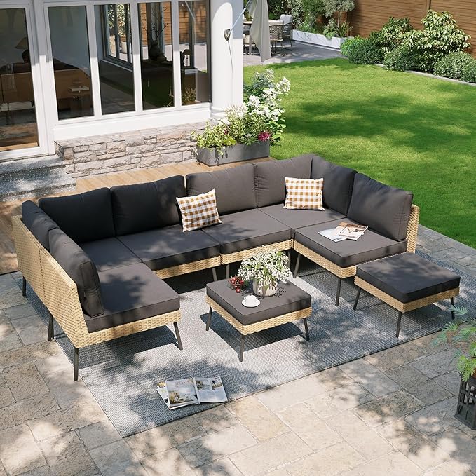 Aoxun 8-Piece Patio Furniture Set, Wicker Outdoor Furniture