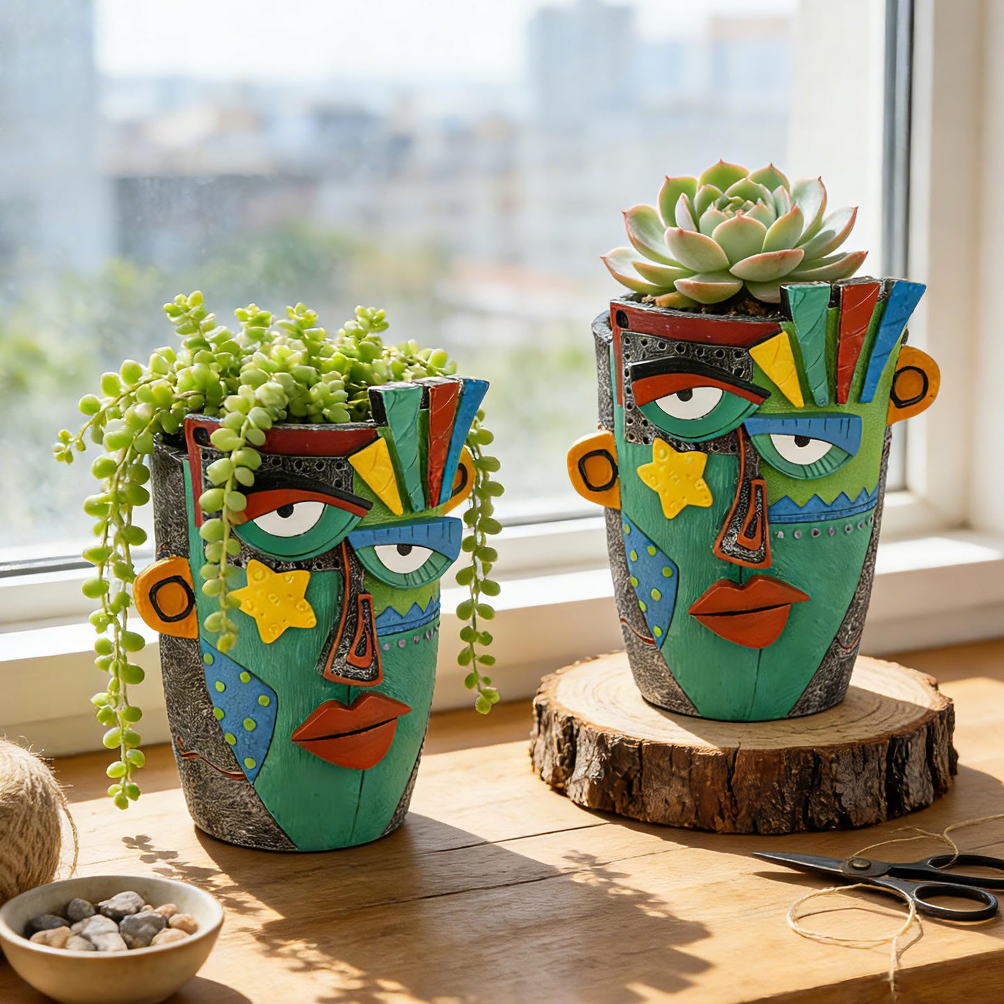 U WONDERFUL Unique Flower Pots - Abstract Picasso Face Plant Pots, Funky Planters with Drainage for Indoor Plants, Cool Head Planter for Outdoor Garden & Home Decor