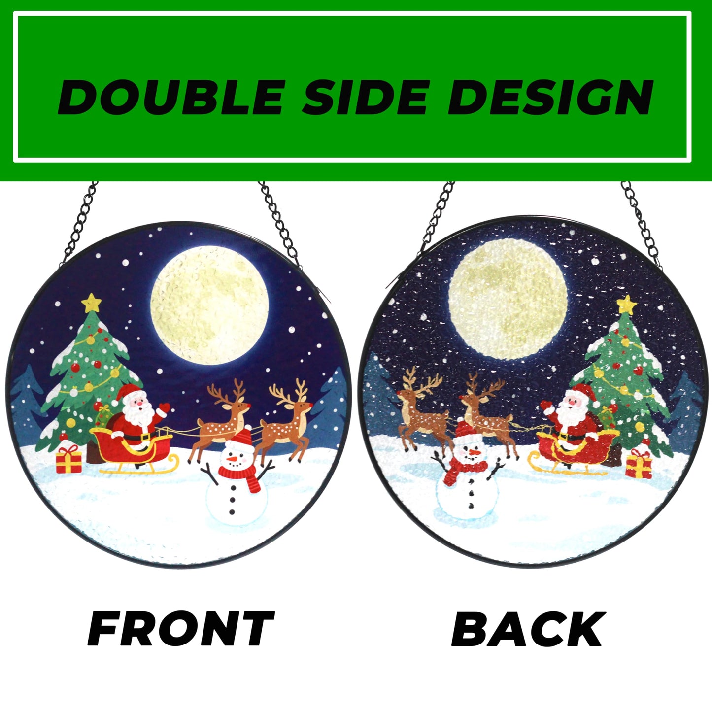 Christmas Stained Glass Suncatcher Window Decor with Santa, Reindeer, Snowman Home Decoration Indoor for Bedroom Living Room Door Wall for Women Men Friend Parent Lover, 7.8 Inch