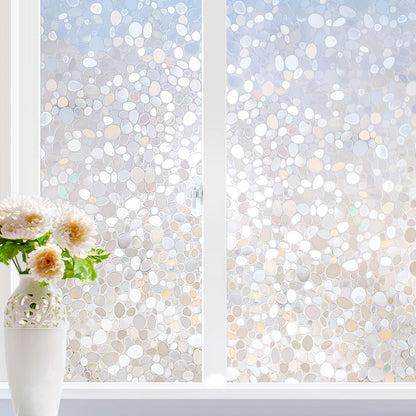 rabbitgoo Window Privacy Film, Decorative Rainbow Window Clings for Glass Covering, Static Cling Non Adhesive Door Stickers UV Blocking, Stained Glass Vinyl Decal, 3D Pebble, 17.5 x 78.7 inches