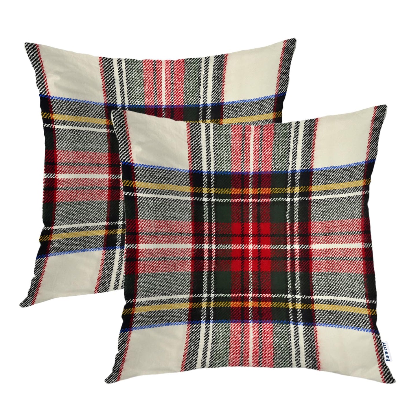 Batmerry Red White Plaid Throw Pillow Covers, Scottish Tartan Decorative Pillow Covers Digital Printing Blended Fabric for Couch Sofa Bed Invisible Zipper 20x20 in