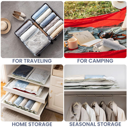 TAILI 12 Pack Travel Compression Bags, Roll Up Space Saver Combo (6 Large, 6 Medium), No Vacuum Needed Reusable Packing Bags for Luggage, Suitcase, Backpack, Travel Essentials