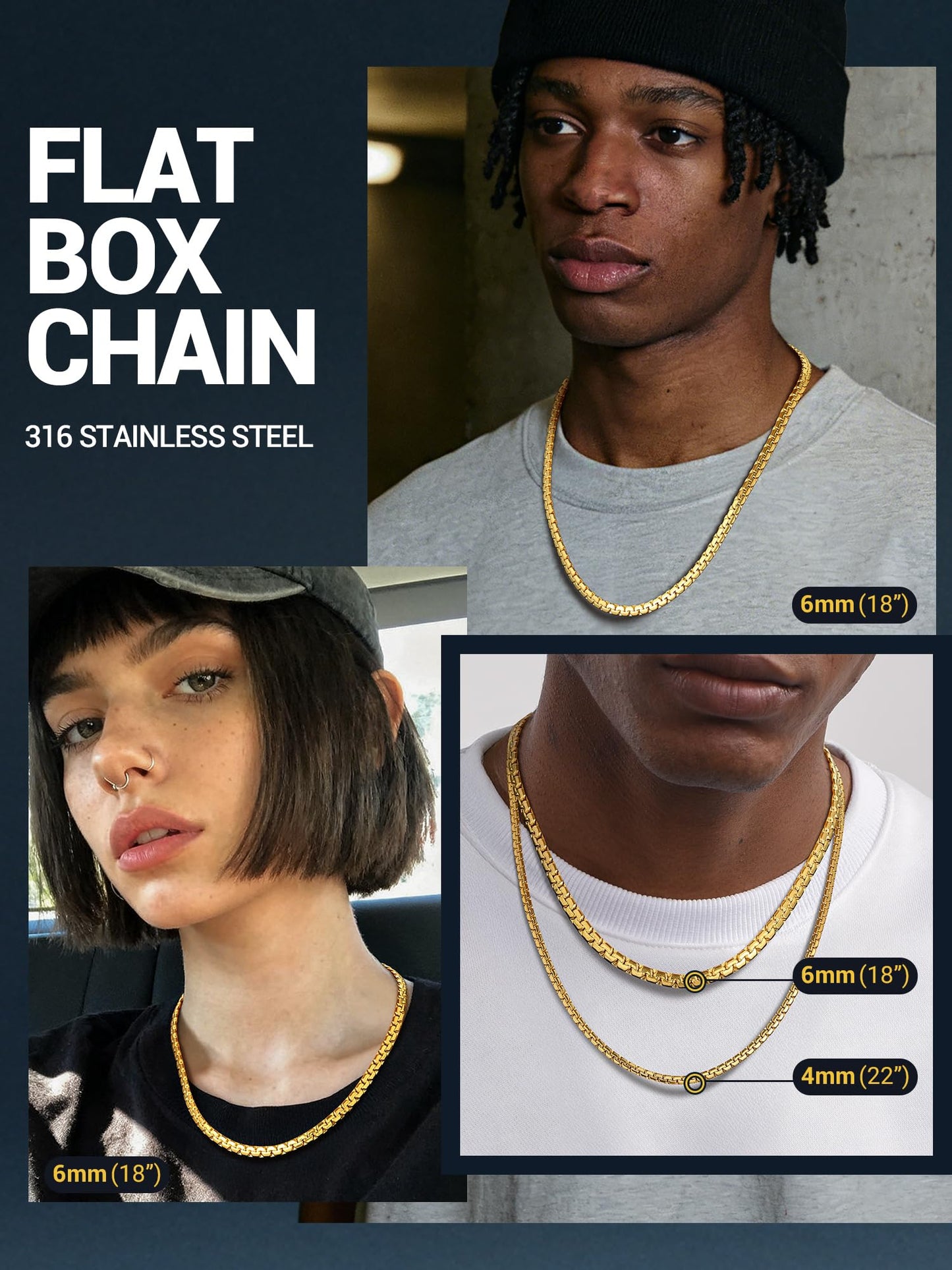 PROSTEEL Mens Stainless Steel Necklace Chunky Chain Necklace Long Necklace