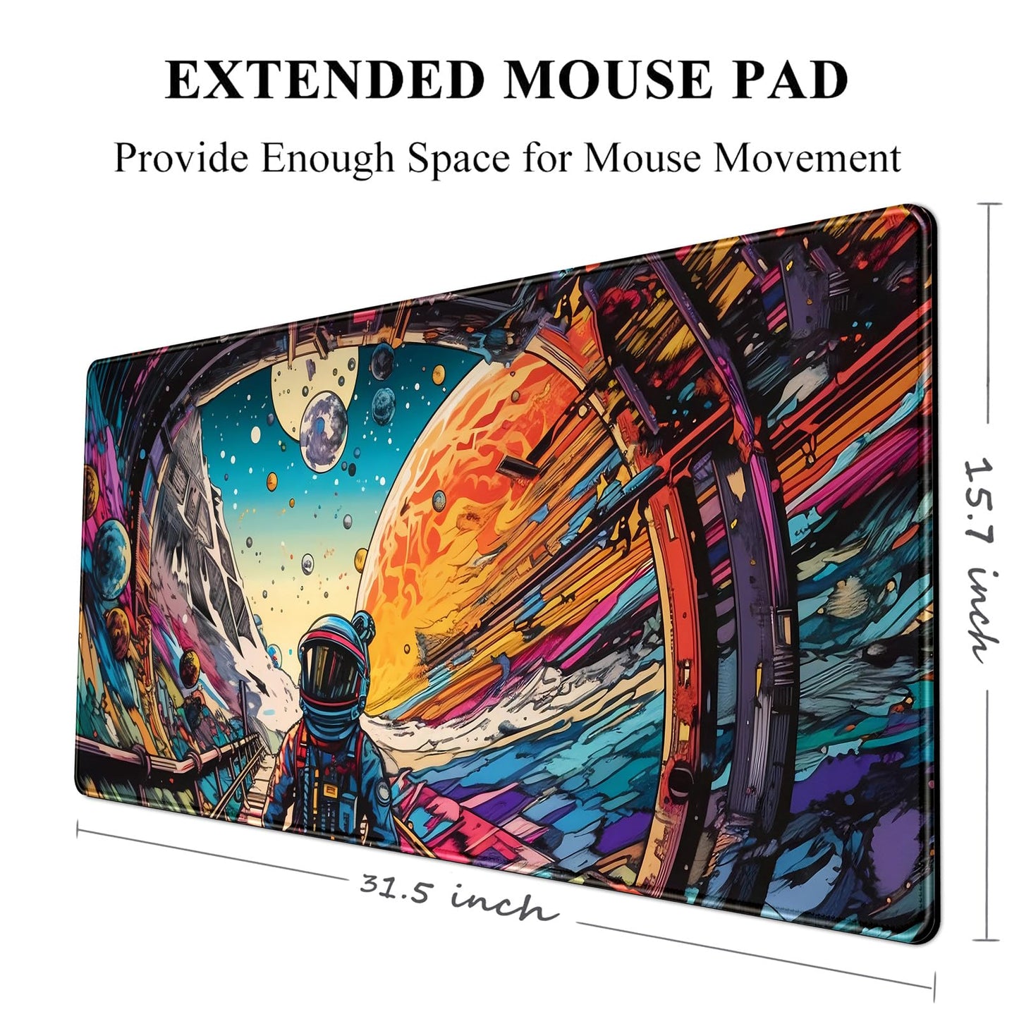 Strange Planet Mouse Pad Desk Mat Space Scene Large Gaming Mouse Pad Anime Desk Pad Mousepad XXL Extended Keyboard Mat Futuristic Spaceship Cosmic Adventure Mouse Mat 31.5''X15.7''