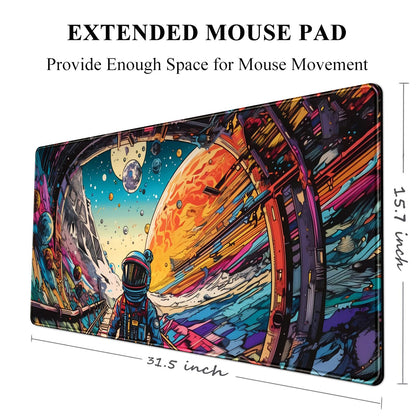 Strange Planet Mouse Pad Desk Mat Space Scene Large Gaming Mouse Pad Anime Desk Pad Mousepad XXL Extended Keyboard Mat Futuristic Spaceship Cosmic Adventure Mouse Mat 31.5''X15.7''