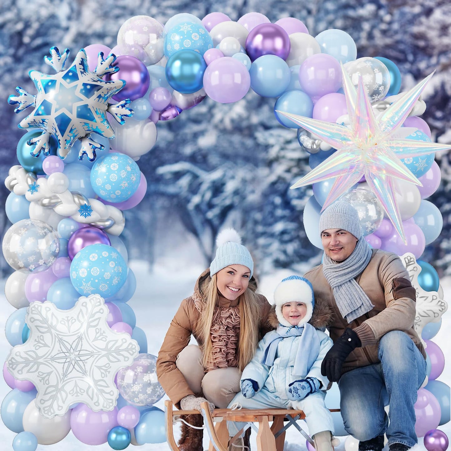 Froova Winter Balloon Arch Kit, Blue Purple Silver and Snowflake Balloon Garland Iridescent Star Snowflake Foil Balloons for Winter Wonderland Baby Shower Girls Princess Birthday Party Decorations