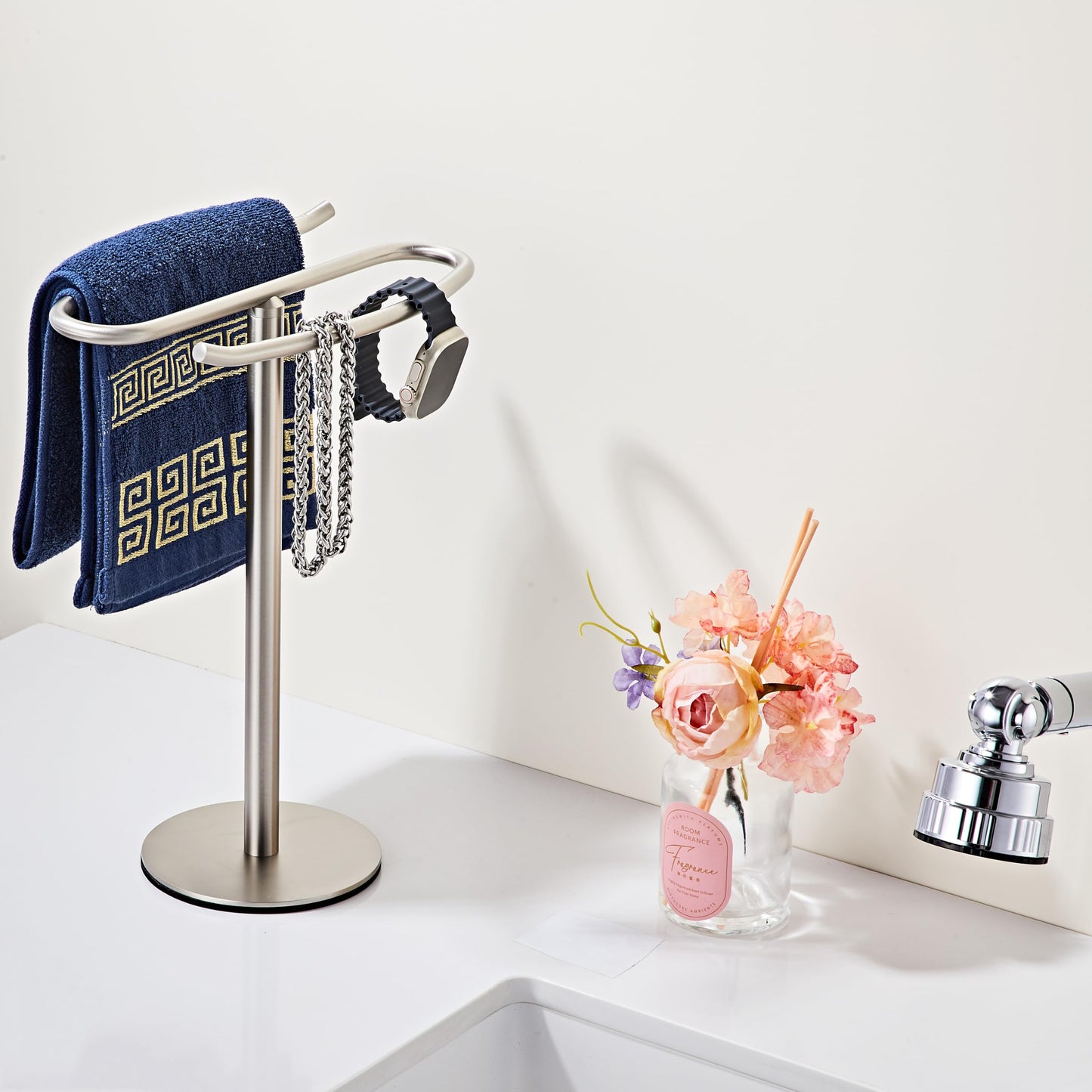 Brushed Nickel Hand Towel Holder Stand,13 Inch Free-Standing Towel Rack, SUS304 Stainless Steel Towel Bar Rack Stand, Tower Bar for Bathroom Kitchen Vanity Countertop…