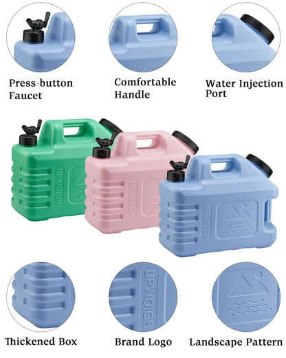 UPWOIGH 3.5 Gallon Water Jug 3 Pack, Leakproof Water Containers with Screw-Lock Lid & Spigot, BPA-Free Portable Water Storage for Camping Hiking Emergency (Forest Green, Light Blue, Coral Pink)