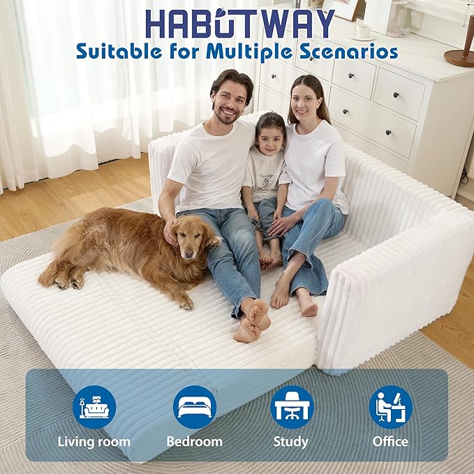 HABUTWAY 49.8" Loveseat Boneless Couch, 4-in-1 Convertible Sofa Bed, Plush Fur