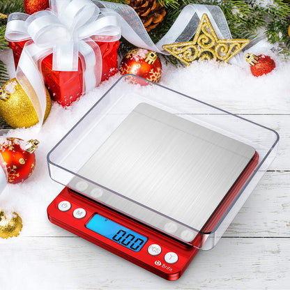 Brifit Pocket Scale, 500g x 0.01g High Precision Scale with 100g Weight, Mini Kitchen Scale with Backlit, 2 Trays, Jewelry Scale with Tare and PCS Function, Stainless Steel, Battery Included (Red)