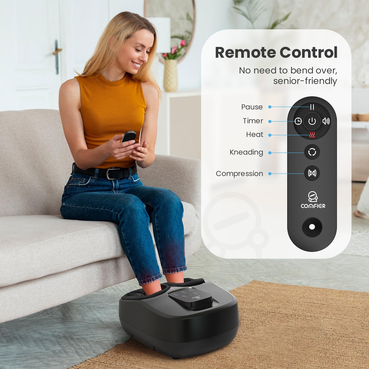 COMFIER Shiatsu Heated Foot Massager with Heat for Plantar Fasciitis Neuropathy, Deep Kneading Vibration Feet Massager for Mon Dad Men Women-Home Office Use