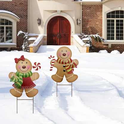 ABELOTS Outdoor Christmas Decorations,27" H Large Gingerbread Boy and Girl Metal Yard Stakes,Set of 2, Rustic Winter Signs for Lawn Garden,Patio, Pathway & Front Yard,Farmhouse Porch Outside