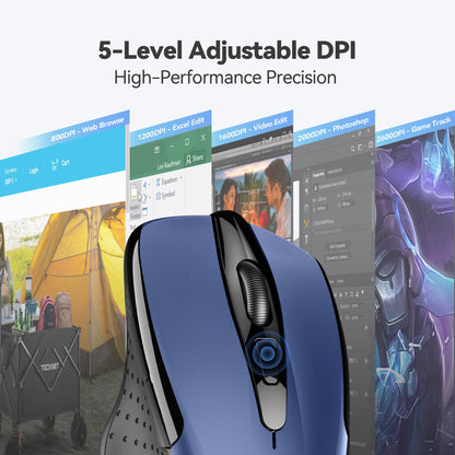 TECKNET Wireless Mouse, 2.4G Ergonomic Optical Mouse, Computer Mouse for Laptop, PC, Computer, Chromebook, Notebook, 6 Buttons, 24 Months Battery Life, 2600 DPI, 5 Adjustment Levels