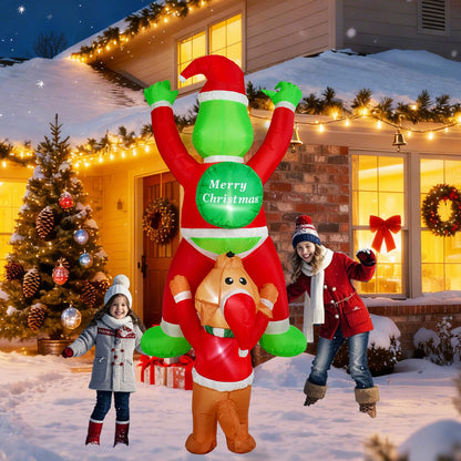 6 FT Christmas Inflatable Decoration Climbing Santa Claus with Dog, Funny Roof Christmas Inflatables Hanging Outdoor Decoration with Built-in LED Light for Yard Indoor Garden Lawn Party