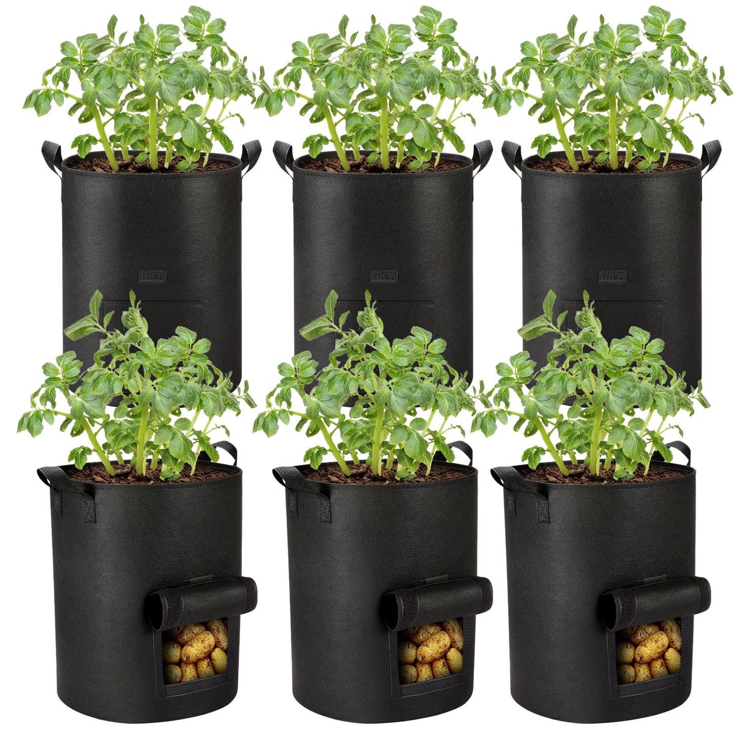 AGOPLEE 6-Pack 10 Gallon Potato Grow Bags Heavy Duty Thickened Nonwoven Fabric Pots with Handles,Black