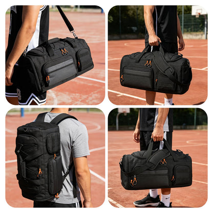 Searock 45L Gym Bag for Men, 3-In-1 Duffle Bag Backpack for Travel, Sports Duffel Bags for Gym Workout, Weekender Overnight Bag with Shoe Compartment, Wet Pocket, Black