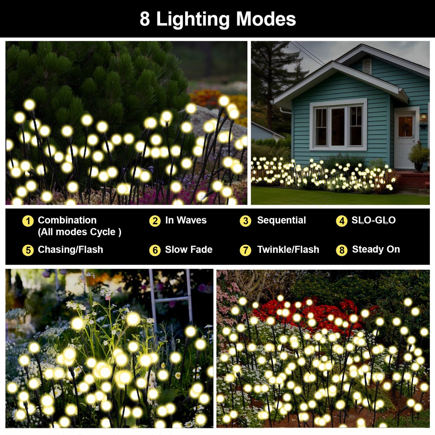 Petriveil Solar Firefly Lights Warm White, 8 Modes 800mAh Swaying Firefly Yard Lights Solar Powered Outdoor Waterproof for Outside Yard Patio Lawn Pathway Walkway Stake Christmas Garden Decor (6 Pack)