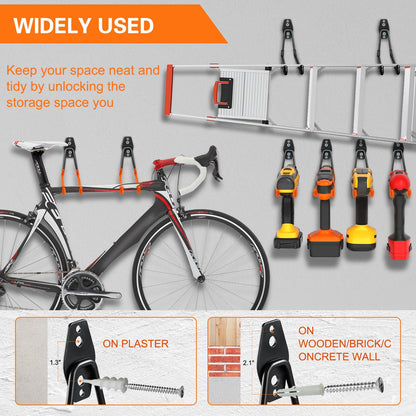 HUPBIPY 12 Pack Garage Hooks Heavy Duty Utility Steel with Anti-Slip Coating Wall Mount Storage Organizer for Hanging Power and Garden Tools, Ladders, Hose, Bikes, Ropes, Bulk Items, and More
