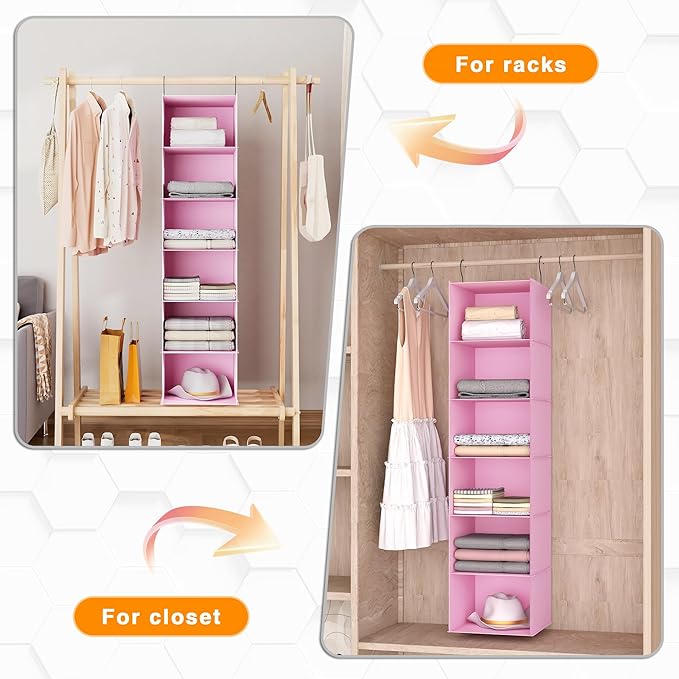 Hanging Closet Organizer, Easy Mount Foldable 6-Shelf Hanging Closet Wardrobe