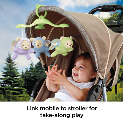 Fisher-Price Butterfly Dreams 3-in-1 Projection Mobile - Soothing Baby Sleep Aid with 3 Audio Modes and Plush Bears, Musical Cot Mobile, Tabletop Projector and Stroller Toy, Newborn Baby Toys, CDN41