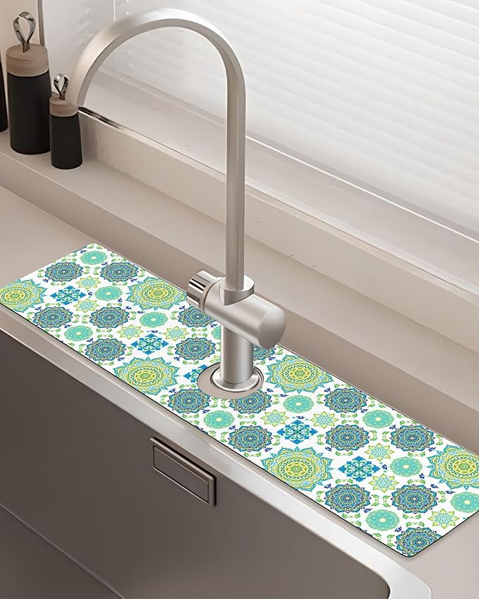 Patterned Sink Faucet Mat Kitchen Splash Guard Super Absorbent Drying Mat