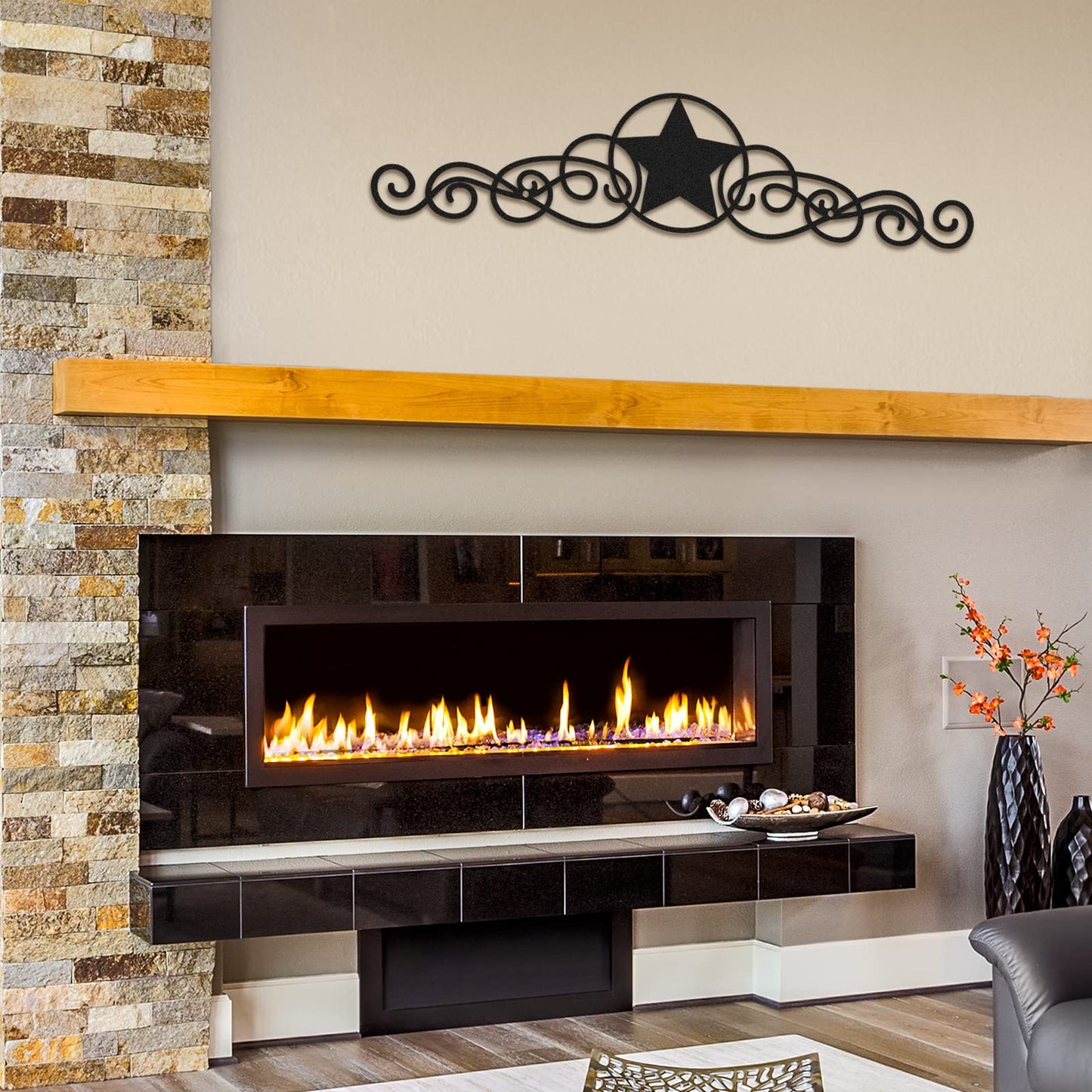 LEIFIDE Metal Star Wall Decor Black Scroll Star Rustic Country Decorations for Home Western Decorative Wall Art for Outdoor, 15.75 x 3.54 Inches
