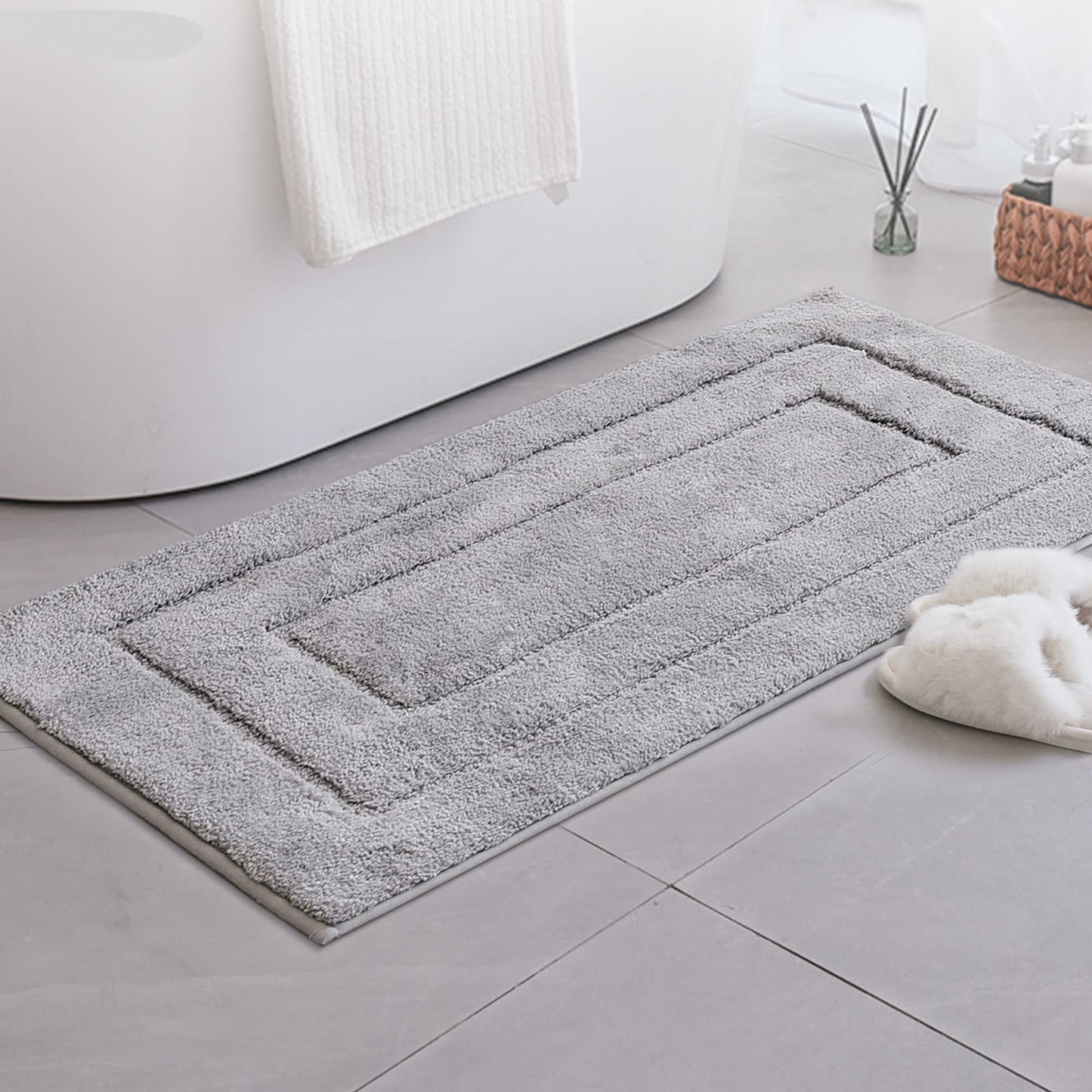 GRANNY SAYS Extra Large Bath Mat 60 x 120 cm, Grey Bath Rug for Bathroom Non-Slip, Microfiber Fluffy Shaggy Decorative Bathroom Foot Mat Super Absorbent, Machine-Washable Bath Mats and Rugs for Floor