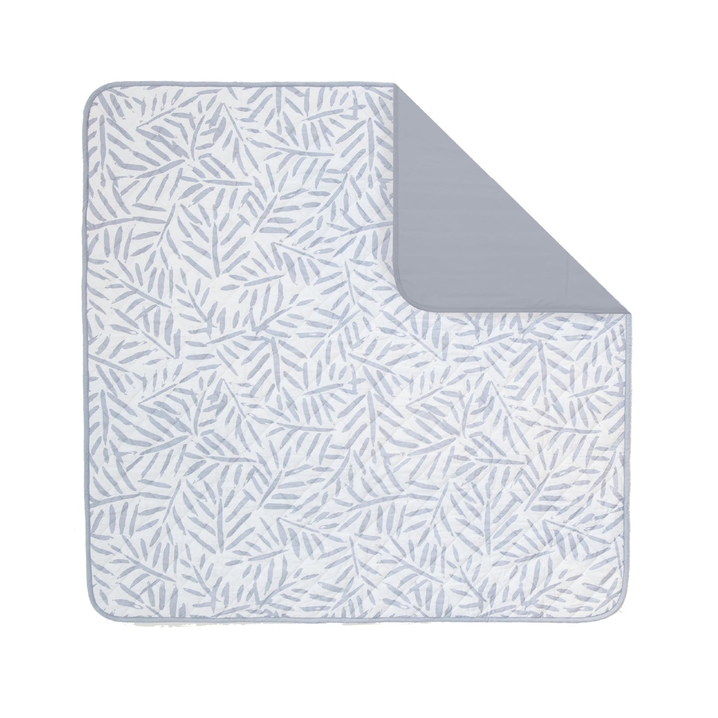 Toddlekind Pretty Practical Mat 100% Organic Cotton 47" x 47”, Reversible, Portable, Travel, Portable, Indoor/Outdoor, for Babies/Toddlers, Sandy Lines-Ocean Leaves-Stone (Grey)