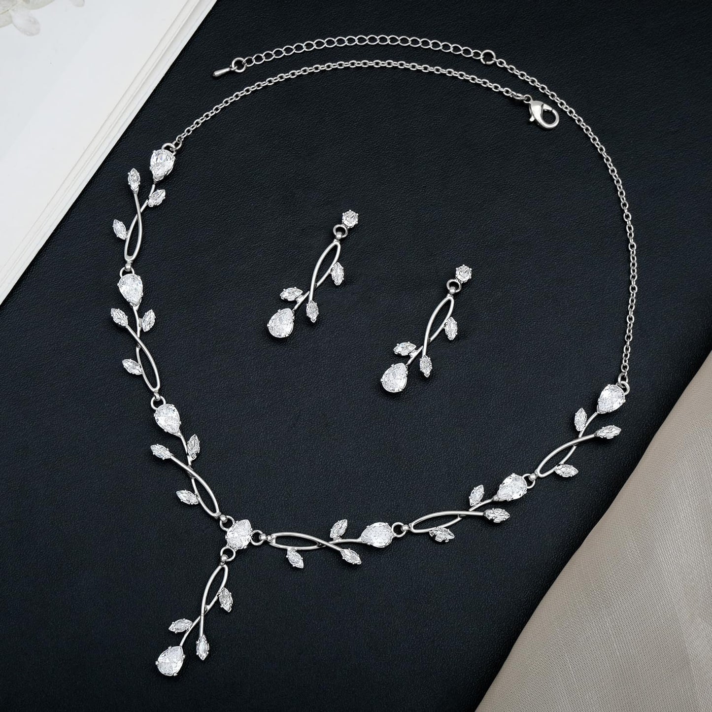 CSY Elegant Bridal Jewelry Sets Clear Cubic Zirconia Wedding Necklace Earrings Set for Birdes Bridesmaids CZ Prom Jewelry