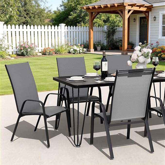 JEAREY Patio Dining Chairs Set of 4, Outdoor Stackable Dining Furniture Set, All Weather Dining Set for Lawn, Garden, Backyard, Poolside, Deep Gray