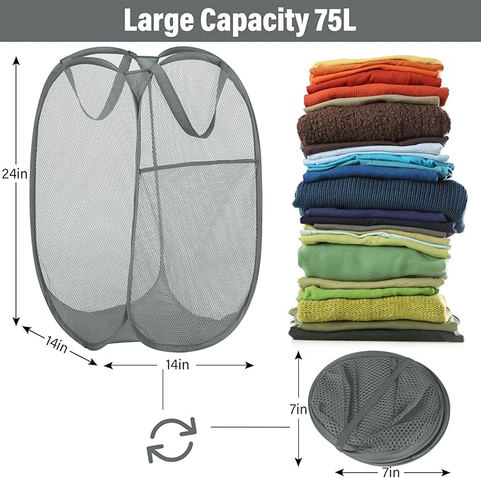 BATTOO Deluxe Strong Mesh Pop up Laundry Hamper Basket