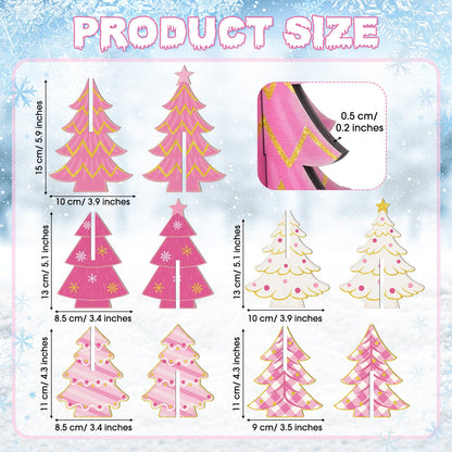 Bucherry 5 Pcs Pink Wooden Christmas Trees Tabletop Decorations Rustic 3D Christmas Trees Xmas Centerpieces Farmhouse Table Wooden Signs for Xmas Winter Farmhouse Home Tiered Tray Decor