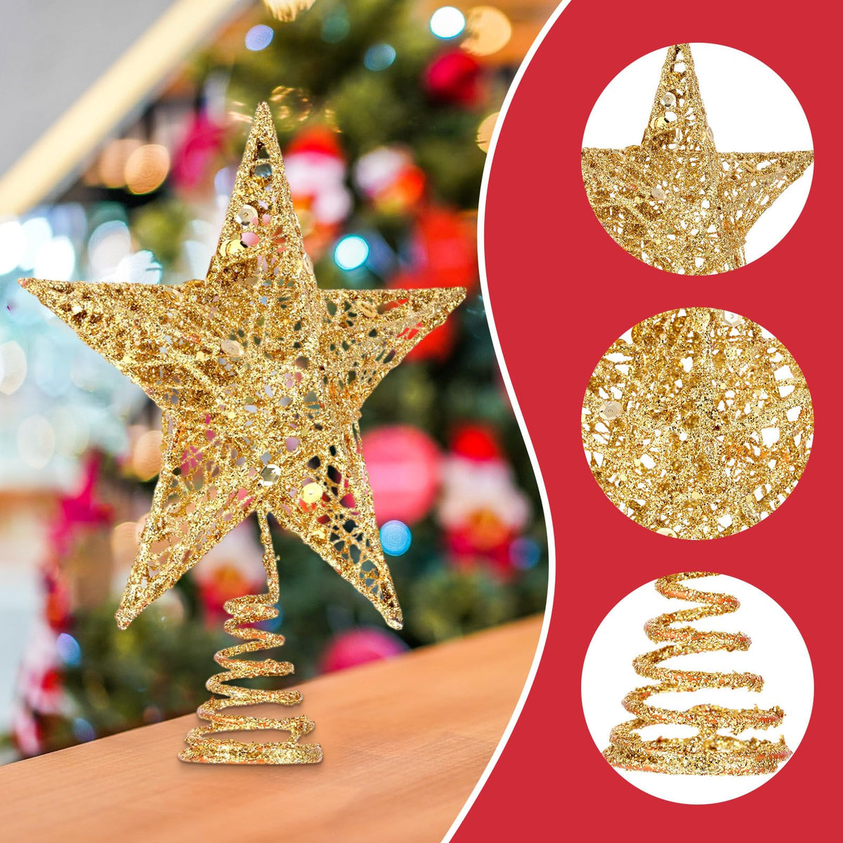 Bememo Glittered Christmas Tree Topper, 8 Inches Glitter Star Tree Topper Exquisite Shimmery Star for Christmas Decoration (Glod)