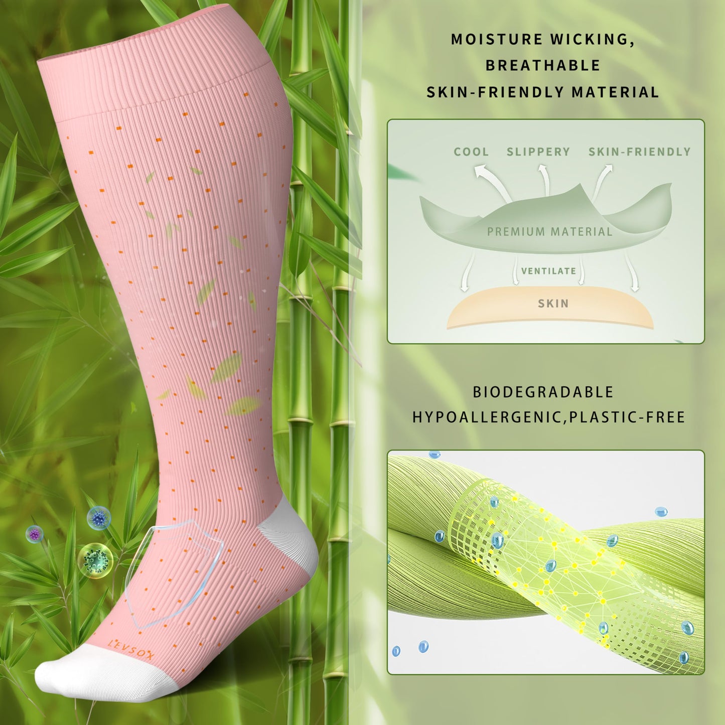 LEVSOX Bamboo Plus Size Compression Socks for Women Men Wide Calf 15-20mmHg Knee High for Pregnancy, Nurse, Travel, 3 Pair-polkadots, 3XL