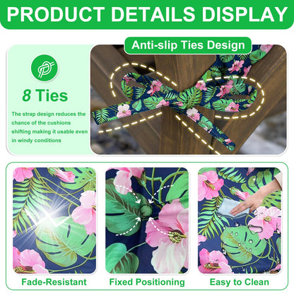 Boaisdus Porch Swing Cushions 48 inch Waterproof & Fade Resistant Thicken 5" Outdoor Swing Cushions 2 Seater Replacement with Backrest & Ties Patio Swing Cushions for Outdoor Furniture (Green Leaves)