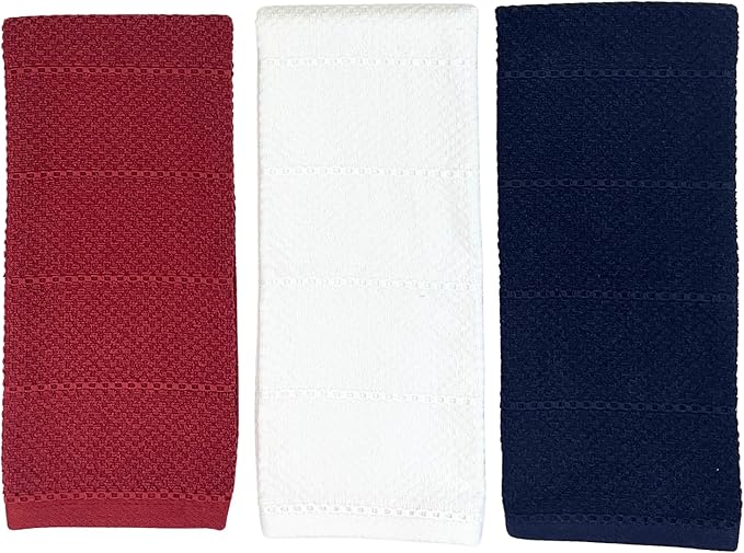 Patriotic Red White Navy Blue Kitchen Hand Dish Towels Oversized 28"x18"