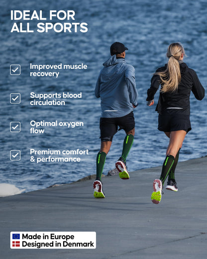 DANISH ENDURANCE Running Compression Socks, Flight Socks, 21-26mmHg, for Men & Women, Unisex, 2 Pack, Black/Grey, 43-47