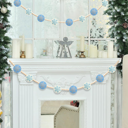 RGISHOP Felt Snowflake & Wood Bead Garland - 6.5FT Christmas Decorations for Home Fireplace Wall Hanging