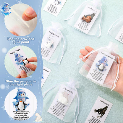 Suzile 50 Set Employee Appreciation Gifts Bulk Mini Polar Animal Figures Thank You Team Gift Pun Inspirational Card for Coworker Funny Resin Penguin Polar Bear Fox Alpaca Pony Office Favor