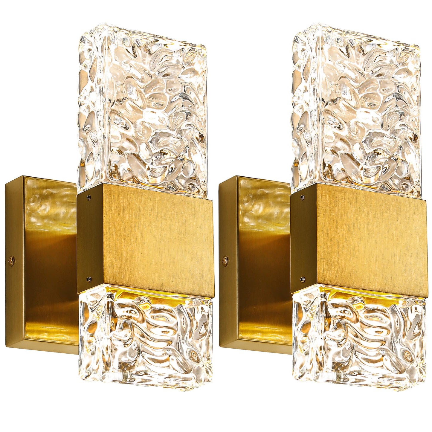 Epinl Gold Sconces Wall Lighting - Crystal Wall Sconces Set of Two Modern Bathroom Vanity Light Fixtures Hardwire Modern 4000K Dimmable LED Wall Mounted Sconces for Hallway Living Room